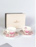 Pink Roses With Gold 2 Cups and 2 Saucers With Gift Box